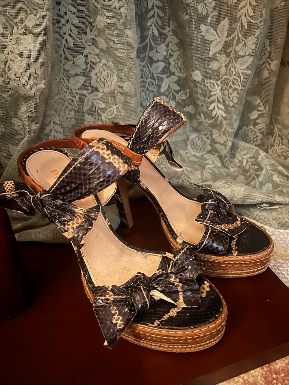 Prada Python Leather Snakeskin Platform Heels in Brown and Black size 40